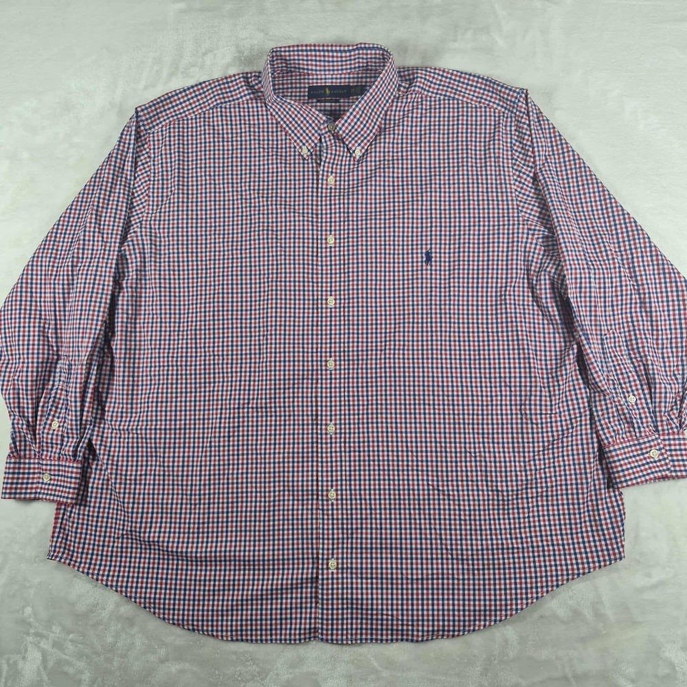 Ralph Lauren Performance Button Down Shirt Men's 3XB Big Red Plaid Long Sleeve